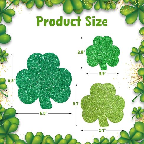 Fancy Land St. Patrick's Day Cutouts Decoration Glitter Shamrock Cutouts Lucky Clover Bulletin Board Decorations for Irish Party Home Door School Classroom Decors 45Pcs in Saudi Arabia