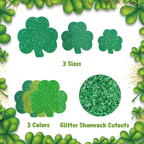 Fancy Land St. Patrick's Day Cutouts Decoration Glitter Shamrock Cutouts Lucky Clover Bulletin Board Decorations for Irish Party Home Door School Classroom Decors 45Pcs in Saudi Arabia