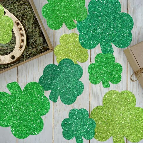 Fancy Land St. Patrick's Day Cutouts Decoration Glitter Shamrock Cutouts Lucky Clover Bulletin Board Decorations for Irish Party Home Door School Classroom Decors 45Pcs in Saudi Arabia