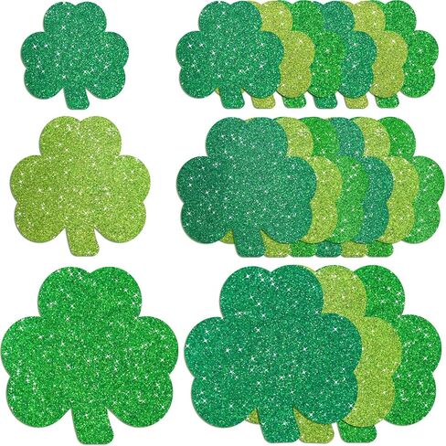 Fancy Land St. Patrick's Day Cutouts Decoration Glitter Shamrock Cutouts Lucky Clover Bulletin Board Decorations for Irish Party Home Door School Classroom Decors 45Pcs in Saudi Arabia