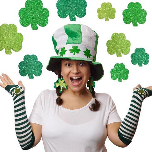 Fancy Land St. Patrick's Day Cutouts Decoration Glitter Shamrock Cutouts Lucky Clover Bulletin Board Decorations for Irish Party Home Door School Classroom Decors 45Pcs in Saudi Arabia