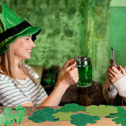 Fancy Land St. Patrick's Day Cutouts Decoration Glitter Shamrock Cutouts Lucky Clover Bulletin Board Decorations for Irish Party Home Door School Classroom Decors 45Pcs in Saudi Arabia