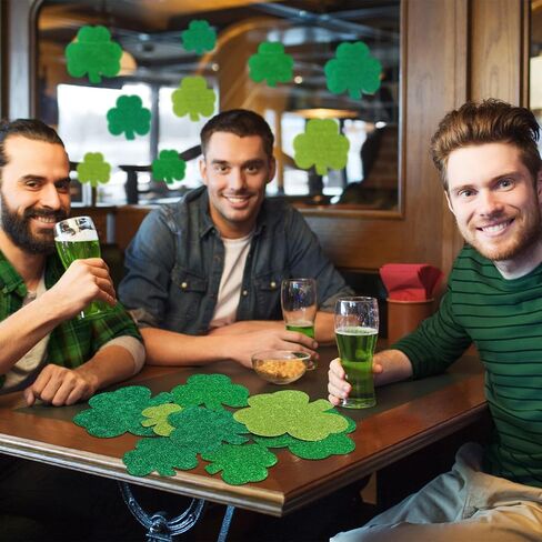 Fancy Land St. Patrick's Day Cutouts Decoration Glitter Shamrock Cutouts Lucky Clover Bulletin Board Decorations for Irish Party Home Door School Classroom Decors 45Pcs in Saudi Arabia