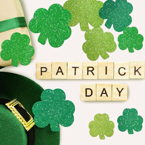 Fancy Land St. Patrick's Day Cutouts Decoration Glitter Shamrock Cutouts Lucky Clover Bulletin Board Decorations for Irish Party Home Door School Classroom Decors 45Pcs in Saudi Arabia