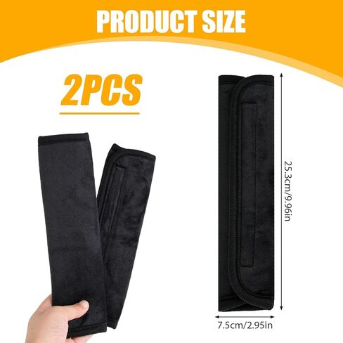 أغطية وسادة كتف لحزام الأمان من القطيفة لسيارة الدفع الرباعي والشاحنة والطائرة وسادة من الفرو الصناعي الناعم مع شريط فيلكرو مضاد للانزلاق قابل للغسل في الغسالة، عبوة من قطعتين باللون الأسود in Kuwait