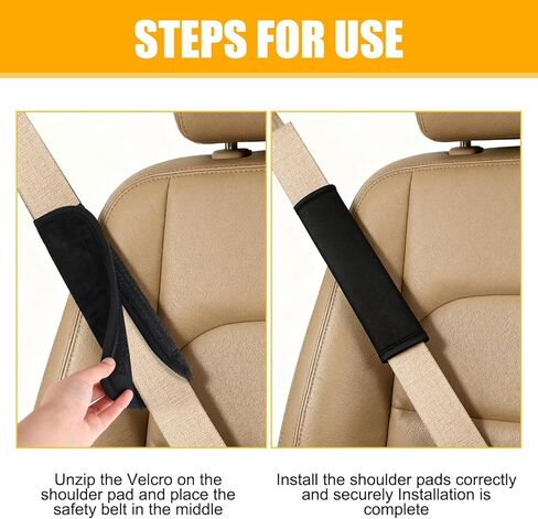 أغطية وسادة كتف لحزام الأمان من القطيفة لسيارة الدفع الرباعي والشاحنة والطائرة وسادة من الفرو الصناعي الناعم مع شريط فيلكرو مضاد للانزلاق قابل للغسل في الغسالة، عبوة من قطعتين باللون الأسود in Kuwait