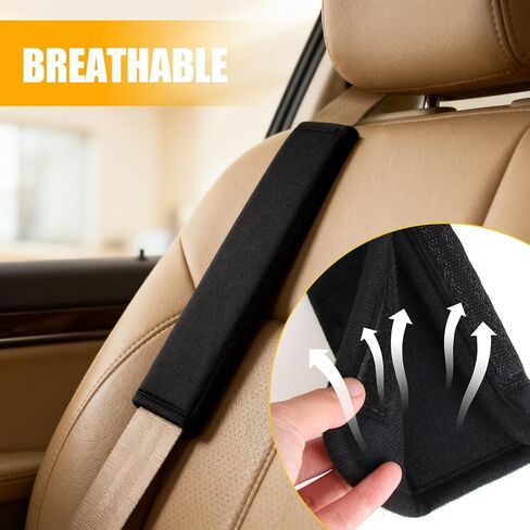 أغطية وسادة كتف لحزام الأمان من القطيفة لسيارة الدفع الرباعي والشاحنة والطائرة وسادة من الفرو الصناعي الناعم مع شريط فيلكرو مضاد للانزلاق قابل للغسل في الغسالة، عبوة من قطعتين باللون الأسود in Kuwait