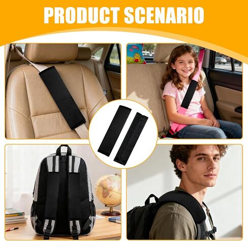 أغطية وسادة كتف لحزام الأمان من القطيفة لسيارة الدفع الرباعي والشاحنة والطائرة وسادة من الفرو الصناعي الناعم مع شريط فيلكرو مضاد للانزلاق قابل للغسل في الغسالة، عبوة من قطعتين باللون الأسود in Kuwait