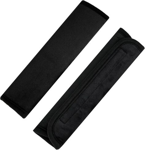 أغطية وسادة كتف لحزام الأمان من القطيفة لسيارة الدفع الرباعي والشاحنة والطائرة وسادة من الفرو الصناعي الناعم مع شريط فيلكرو مضاد للانزلاق قابل للغسل في الغسالة، عبوة من قطعتين باللون الأسود in Kuwait