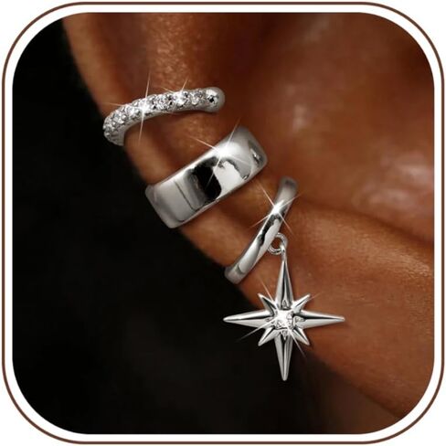 Sanfenly Ear Cuff Earrings for Women Non Piercing 14K Gold Plated Ear Cuffs for Non Pierced Ears Hypoallergenic Cute Dainty Clip on Earrings Cartilage Earring Adjustable Fake Piercings in Kuwait