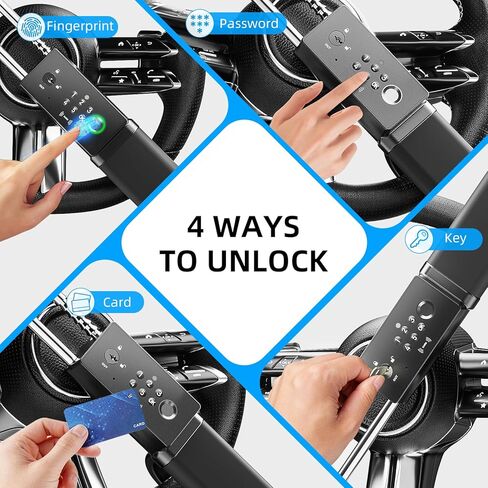 eRapta قفل عجلة القيادة الذكي، بصمة الإصبع ولوحة المفاتيح الرقمية قفل أمان السيارة ضد السرقة مع إنذار مزدوج، طول قابل للتعديل لعجلات القيادة ذات الشكل القياسي العالمي، وشملت قواطع النوافذ in Kuwait