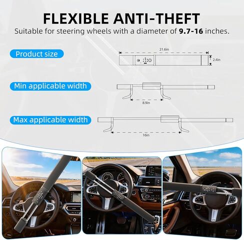 eRapta قفل عجلة القيادة الذكي، بصمة الإصبع ولوحة المفاتيح الرقمية قفل أمان السيارة ضد السرقة مع إنذار مزدوج، طول قابل للتعديل لعجلات القيادة ذات الشكل القياسي العالمي، وشملت قواطع النوافذ in Kuwait