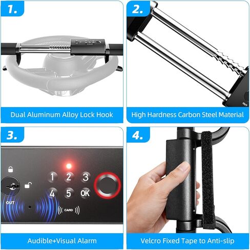 eRapta قفل عجلة القيادة الذكي، بصمة الإصبع ولوحة المفاتيح الرقمية قفل أمان السيارة ضد السرقة مع إنذار مزدوج، طول قابل للتعديل لعجلات القيادة ذات الشكل القياسي العالمي، وشملت قواطع النوافذ in Kuwait