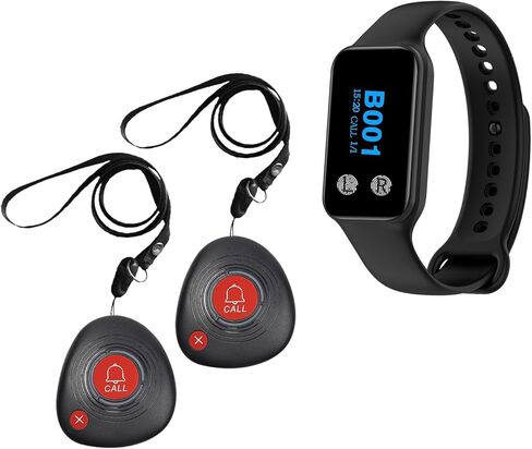 نظام زر الاتصال اللاسلكي نظام النداء بمدى 400 قدم، أزرار اتصال مقاومة للماء وجهاز استقبال الساعة مع تنبيه الاهتزاز لخدمة رعاية المسنين في المطاعم والمقهى in Kuwait