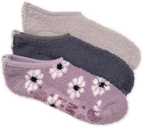 MUK LUKS Women's 3 Pack Low Cut Cozy Socks-Grippers, Multi, OS in Saudi Arabia