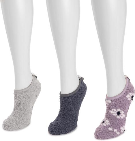 MUK LUKS Women's 3 Pack Low Cut Cozy Socks-Grippers, Multi, OS in Saudi Arabia