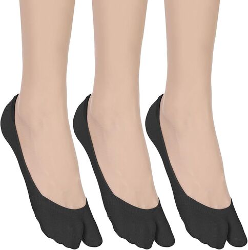 Prasacco 3 Pairs Tabi Socks, Split Toe Sock Women No Show Socks for Flip Flops, Low Cut Cotton Sock, Multiple Colors, Universal Size in Saudi Arabia