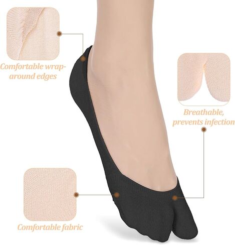 Prasacco 3 Pairs Tabi Socks, Split Toe Sock Women No Show Socks for Flip Flops, Low Cut Cotton Sock, Multiple Colors, Universal Size in Saudi Arabia