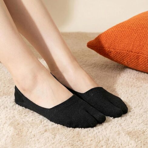 Prasacco 3 Pairs Tabi Socks, Split Toe Sock Women No Show Socks for Flip Flops, Low Cut Cotton Sock, Multiple Colors, Universal Size in Saudi Arabia