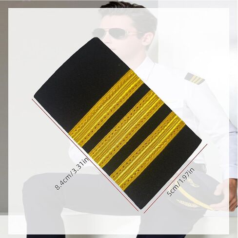 2 Pcs Professional Pilot Uniform Epaulets - Three Bars Gold Stripes Captain Shoulder Boards for Pilots Insignia Sliders in Saudi Arabia