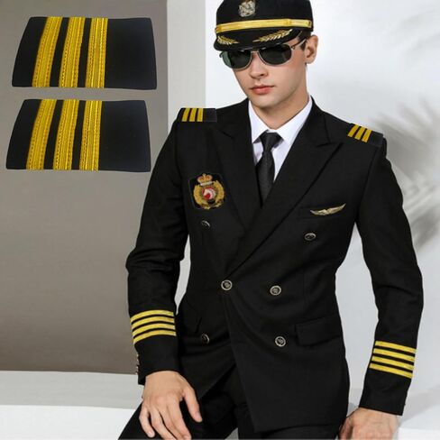 2 Pcs Professional Pilot Uniform Epaulets - Three Bars Gold Stripes Captain Shoulder Boards for Pilots Insignia Sliders in Saudi Arabia