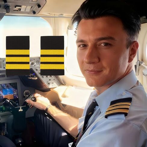 2 Pcs Professional Pilot Uniform Epaulets - Three Bars Gold Stripes Captain Shoulder Boards for Pilots Insignia Sliders in Saudi Arabia