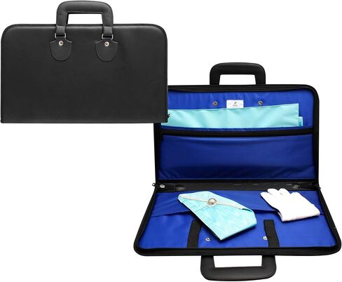 Premium Master Mason Masonic Apron & Chain Collar Case – Black Imitation Leather Carrying Bag with Lock & Key, Blue Lining & Hard /Soft Handle | Freemason Regalia Storage Case (Half) (Hard Handle) in Saudi Arabia