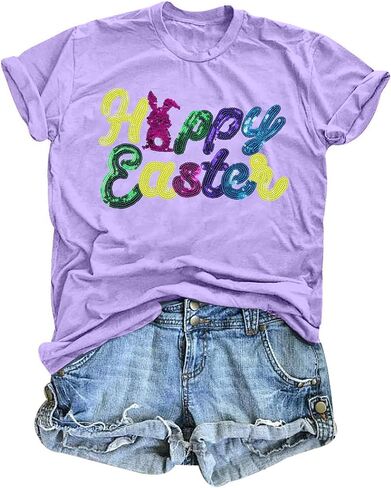 Happy Easter Shirt Women Chillin with My Peeps Tee Shirt Cute Rabbit Graphic T-Shirt Easter Gift Tee Tops in Kuwait