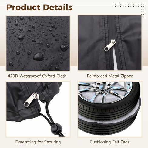 420D Waterproof Tire Cover for Storage, Heavy Duty Tire Storage Bag Set with Felt Pads, Zippered Tire Bags for Indoor Outdoor Use, Tire Stack Cover for Seasonal Vehicle Storage in Saudi Arabia