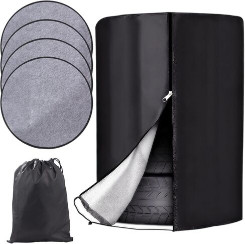 420D Waterproof Tire Cover for Storage, Heavy Duty Tire Storage Bag Set with Felt Pads, Zippered Tire Bags for Indoor Outdoor Use, Tire Stack Cover for Seasonal Vehicle Storage in Saudi Arabia