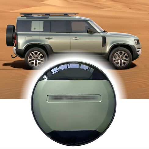 Spare Tire Cover fits for Land Rover Defender 110 90 130 2020 2021 2022 2023 2024 2025 ABS Spare Tyre Wheel Cover Protector (Pangea Green+Gloss Black+Black Letter) in Kuwait