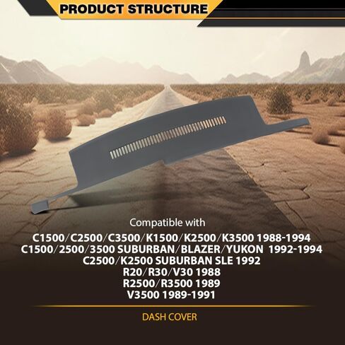 غطاء لوحة القيادة متوافق مع Chevy & GMC C1500 C2500 C3500 K1500 K2500 K3500 1988-1994 Fit Chevy C1500/2500/3500 Suburban/Blazer وGMC Yukon 1992-1994 مادة TPE رمادية in Saudi Arabia