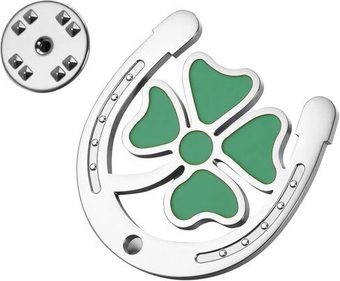 Amaxer Lucky Horseshoe Irish Four Leaf Clover Brooch Stainless Steel Dual Charm Pin Elegant Good Fortune Symbol Accessory in Kuwait