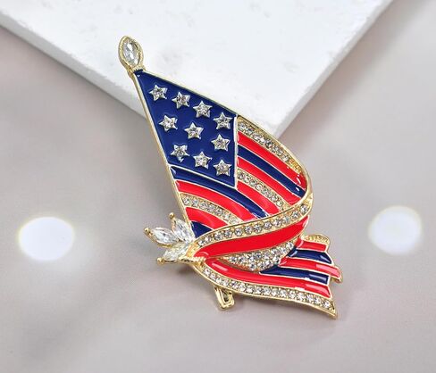 Gyn&Joy Gold Tone Crystal American Flag Brooch Pin USA Patriotic Jewelry BZ026 in Saudi Arabia