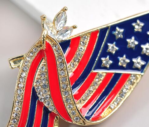 Gyn&Joy Gold Tone Crystal American Flag Brooch Pin USA Patriotic Jewelry BZ026 in Saudi Arabia