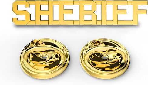 SHERIFF Pin - Pair of gold colored "SHERIFF" pins designed to be worn as collar brass/insignia on a uniform. in Kuwait