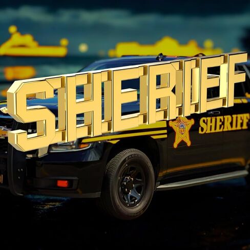 SHERIFF Pin - Pair of gold colored "SHERIFF" pins designed to be worn as collar brass/insignia on a uniform. in Kuwait