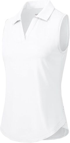 Gopune Women's Sleeveless Golf Polo Shirts Collared V-Neck Tennis Tank Tops UPF 50+ Quick Dry Lightweight Polo White,M in Saudi Arabia
