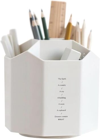 360 Rotating Plastic Desk Pen Organizer with 5 Slots, Dual-Purpose Art Supply Pencil Cup for Office, School, Home (WHITE) in Kuwait