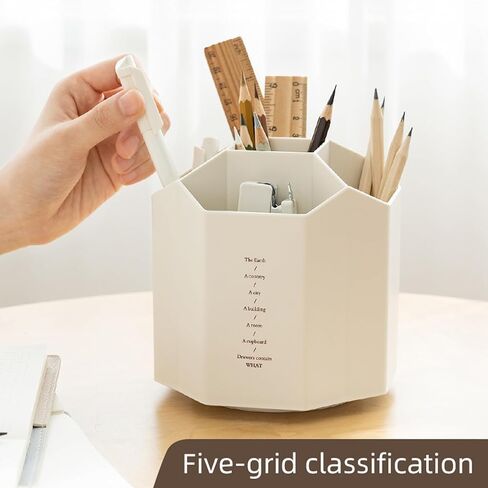 360 Rotating Plastic Desk Pen Organizer with 5 Slots, Dual-Purpose Art Supply Pencil Cup for Office, School, Home (WHITE) in Kuwait
