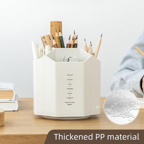 360 Rotating Plastic Desk Pen Organizer with 5 Slots, Dual-Purpose Art Supply Pencil Cup for Office, School, Home (WHITE) in Kuwait