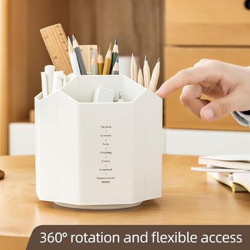 360 Rotating Plastic Desk Pen Organizer with 5 Slots, Dual-Purpose Art Supply Pencil Cup for Office, School, Home (WHITE) in Kuwait