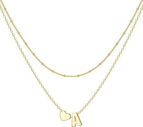 Krfy Gold Layered Initial Heart Necklace - Dainty 14K Gold Plated Tiny Letter Heart Personalized Monogram Name Necklaces for Women Trendy Gold Necklace Jewelry in Kuwait