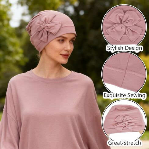 XEPST 4 PCS Chemo Headwear for Women, Flower Design Cancer Hats Soft Turban Beanie Hat Elastic Bonnet Solid Head Coverings Head Wraps Cancer Headwear for Women Patients Chemo Hair Loss Sleep Cap, B in Saudi Arabia