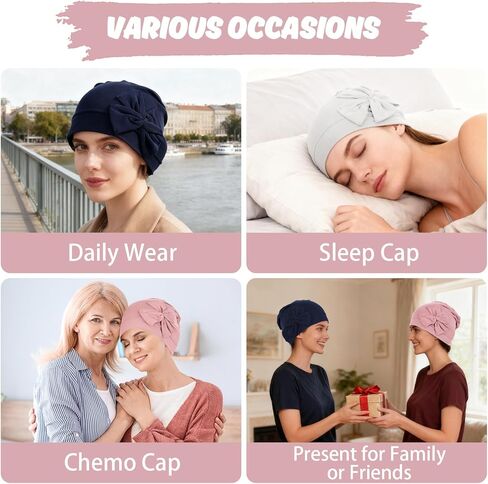 XEPST 4 PCS Chemo Headwear for Women, Flower Design Cancer Hats Soft Turban Beanie Hat Elastic Bonnet Solid Head Coverings Head Wraps Cancer Headwear for Women Patients Chemo Hair Loss Sleep Cap, B in Saudi Arabia