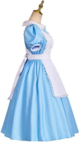 زي VintageCos Alice التنكري الأزرق للخادمة فستان فاخر للأميرة لوليتا مع عصابة شعر للهالوين in Kuwait