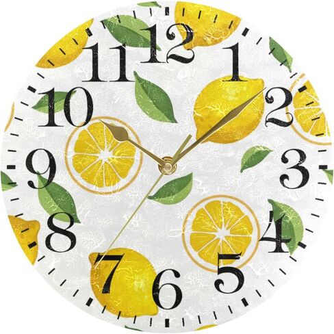 ALAZA Home Decor Summer Lemon Fruit Leaves 9.5 inch Round Acrylic Wall Clock Non Ticking Silent Clock Art for Living Room Kitchen Bedroom(Black Pointer) in Kuwait