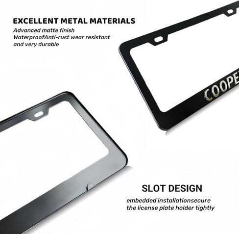 2Pcs Black License Plate Frame car Logo Emblem Compatible with Mini Cooper Aluminum Metal License Plate Covers Screw caps Cover Set (Silver Letters) in Kuwait