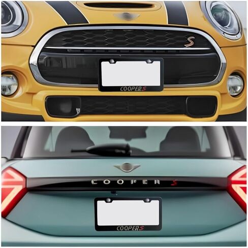 2Pcs Black License Plate Frame car Logo Emblem Compatible with Mini Cooper Aluminum Metal License Plate Covers Screw caps Cover Set (Silver Letters) in Kuwait