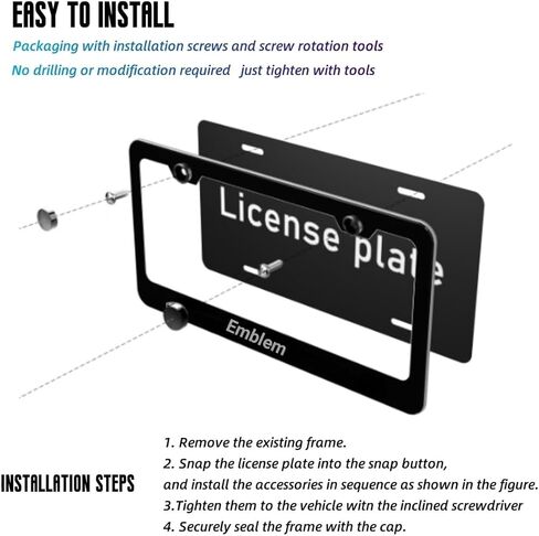 2Pcs Black License Plate Frame car Logo Emblem Compatible with Mini Cooper Aluminum Metal License Plate Covers Screw caps Cover Set (Silver Letters) in Kuwait